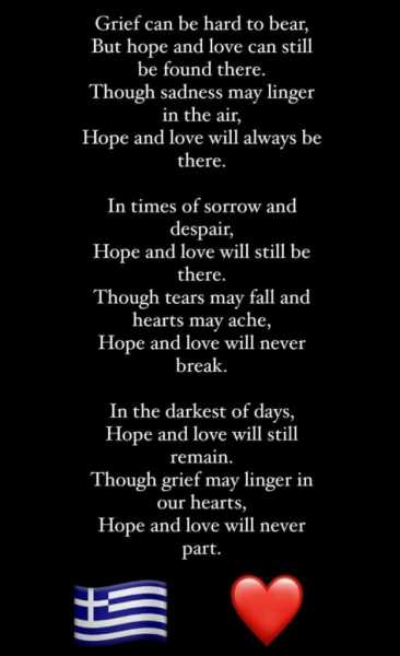 «Η ελπίδα κι η αγάπη θα παραμείνουν»